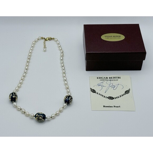 Edgar Berebi Russian Egg Fresh Water Pearl 17” Necklace Limited Edition 1996 - Picture 6 of 8